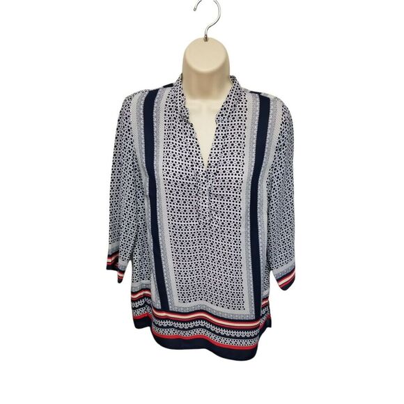 Adrienne Vittadini Tops - Adrienne Vittadini Women's Size Small Popover Printed Shirt Top Navy Blue/Red